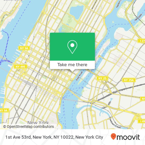 Mapa de 1st Ave 53rd, New York, NY 10022