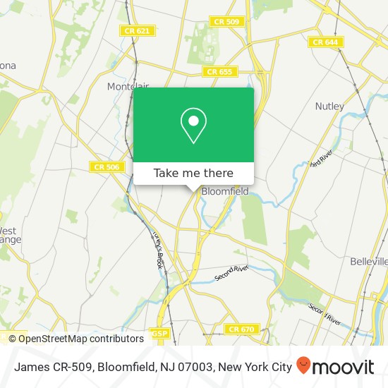 Mapa de James CR-509, Bloomfield, NJ 07003