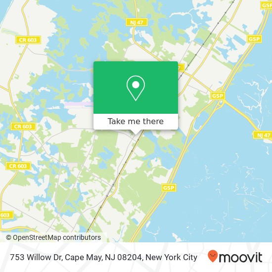 Mapa de 753 Willow Dr, Cape May, NJ 08204