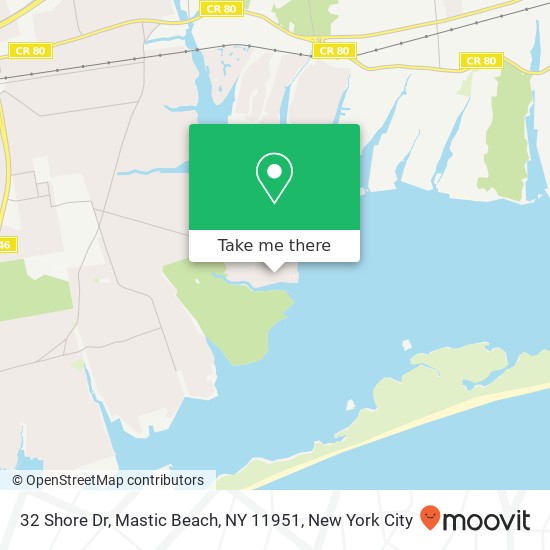 Mapa de 32 Shore Dr, Mastic Beach, NY 11951