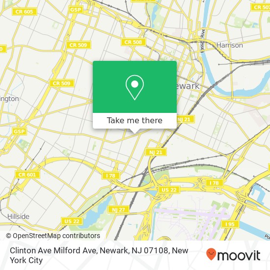 Mapa de Clinton Ave Milford Ave, Newark, NJ 07108