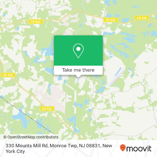 Mapa de 330 Mounts Mill Rd, Monroe Twp, NJ 08831