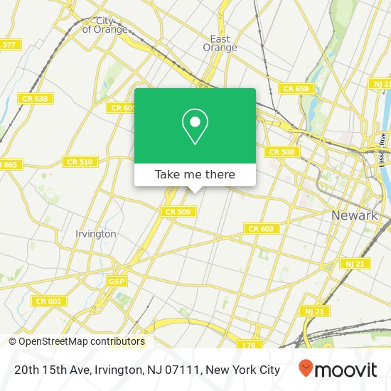 Mapa de 20th 15th Ave, Irvington, NJ 07111