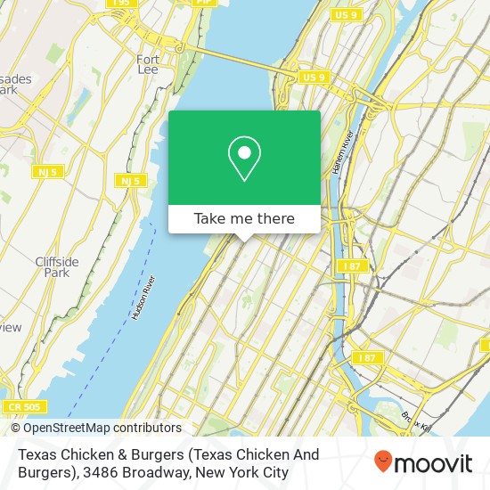 Texas Chicken & Burgers (Texas Chicken And Burgers), 3486 Broadway map