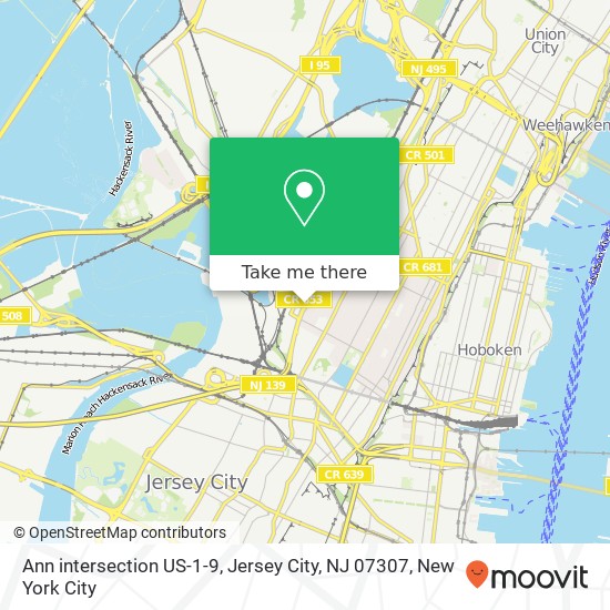 Mapa de Ann intersection US-1-9, Jersey City, NJ 07307