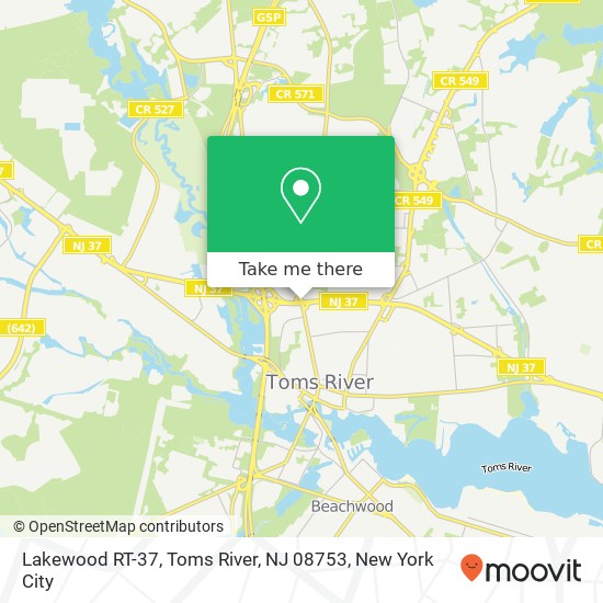 Mapa de Lakewood RT-37, Toms River, NJ 08753