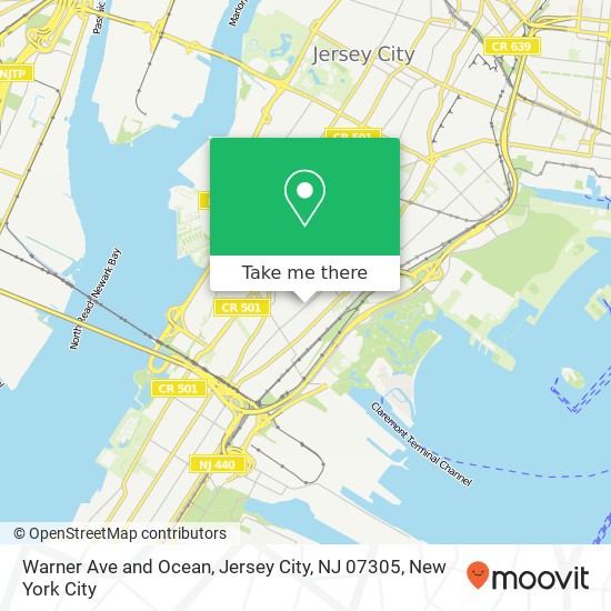 Mapa de Warner Ave and Ocean, Jersey City, NJ 07305