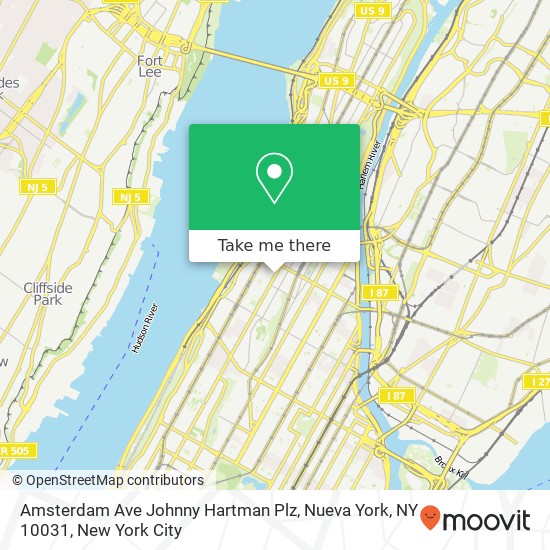 Mapa de Amsterdam Ave Johnny Hartman Plz, Nueva York, NY 10031