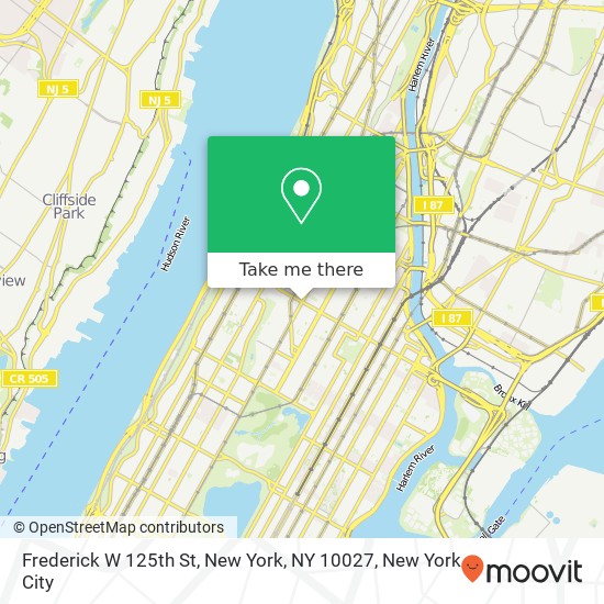 Frederick W 125th St, New York, NY 10027 map