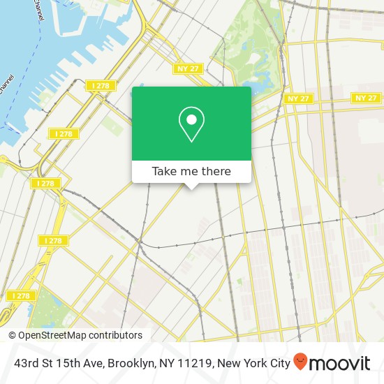 Mapa de 43rd St 15th Ave, Brooklyn, NY 11219