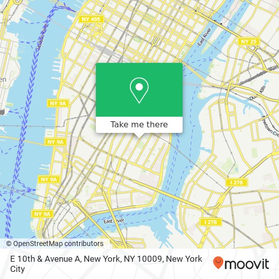 E 10th & Avenue A, New York, NY 10009 map