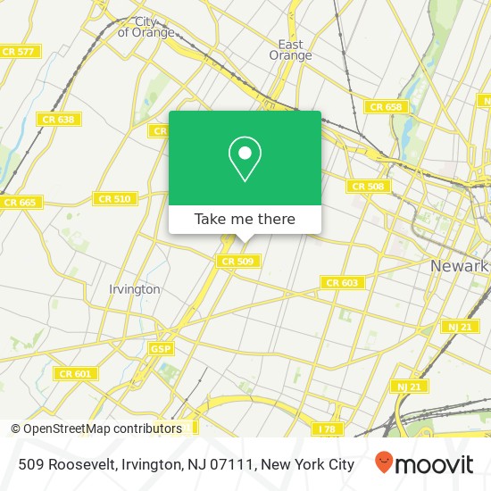 Mapa de 509 Roosevelt, Irvington, NJ 07111