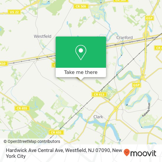 Mapa de Hardwick Ave Central Ave, Westfield, NJ 07090