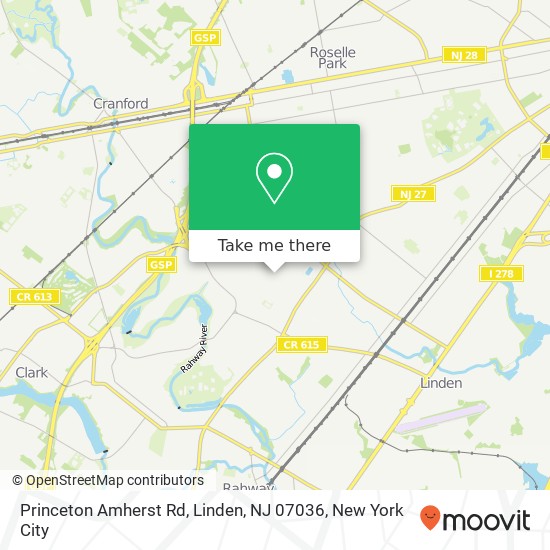 Mapa de Princeton Amherst Rd, Linden, NJ 07036