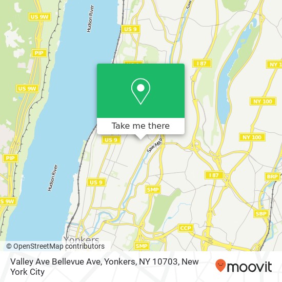 Mapa de Valley Ave Bellevue Ave, Yonkers, NY 10703