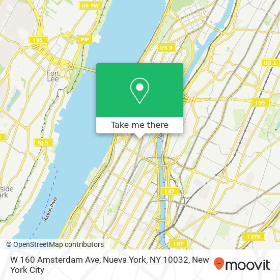 Mapa de W 160 Amsterdam Ave, Nueva York, NY 10032