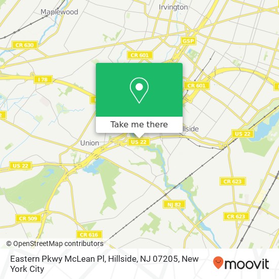 Mapa de Eastern Pkwy McLean Pl, Hillside, NJ 07205
