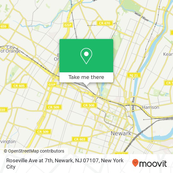 Mapa de Roseville Ave at 7th, Newark, NJ 07107