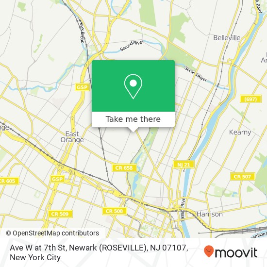 Mapa de Ave W at 7th St, Newark (ROSEVILLE), NJ 07107