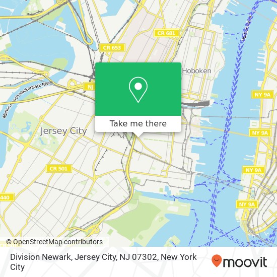 Mapa de Division Newark, Jersey City, NJ 07302