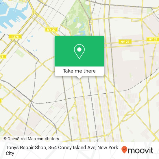Mapa de Tonys Repair Shop, 864 Coney Island Ave