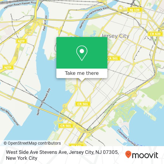 Mapa de West Side Ave Stevens Ave, Jersey City, NJ 07305