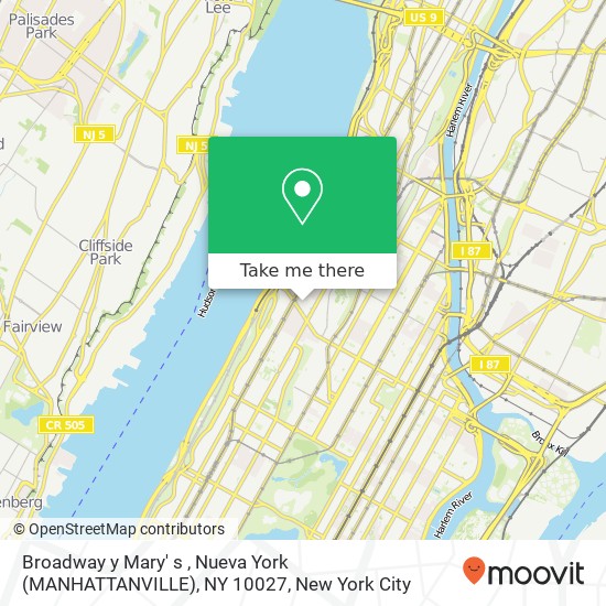 Mapa de Broadway y Mary' s , Nueva York (MANHATTANVILLE), NY 10027