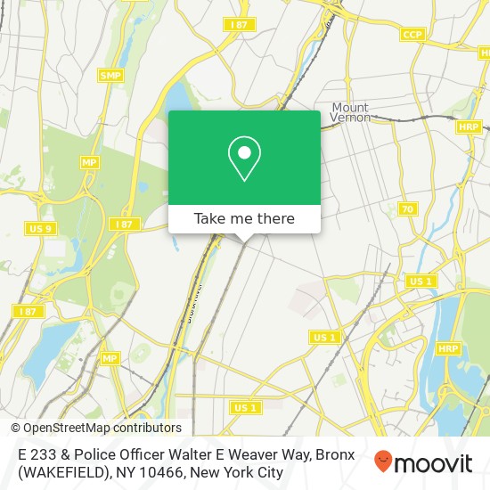 Mapa de E 233 & Police Officer Walter E Weaver Way, Bronx (WAKEFIELD), NY 10466