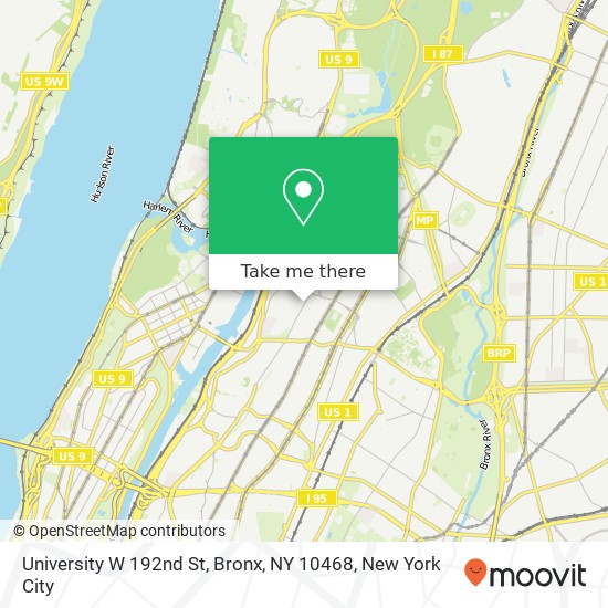 Mapa de University W 192nd St, Bronx, NY 10468