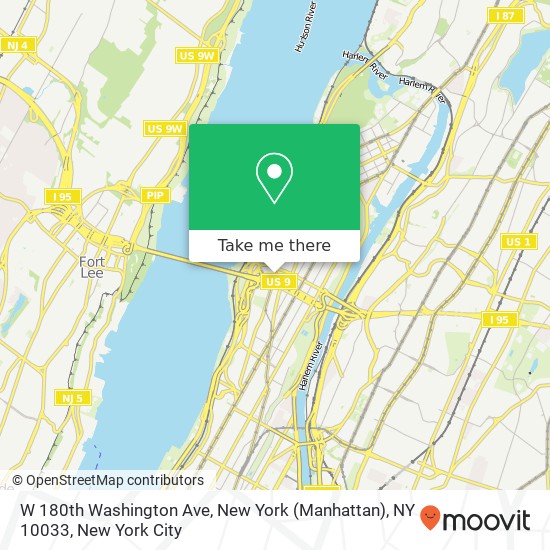 W 180th Washington Ave, New York (Manhattan), NY 10033 map