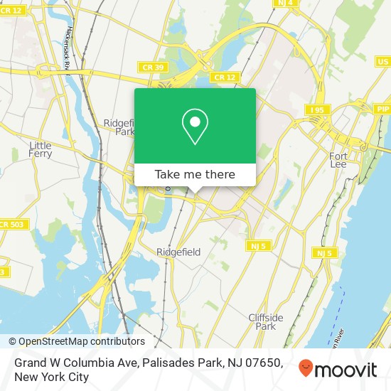 Mapa de Grand W Columbia Ave, Palisades Park, NJ 07650