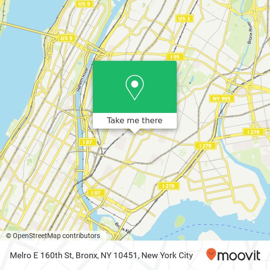 Mapa de Melro E 160th St, Bronx, NY 10451
