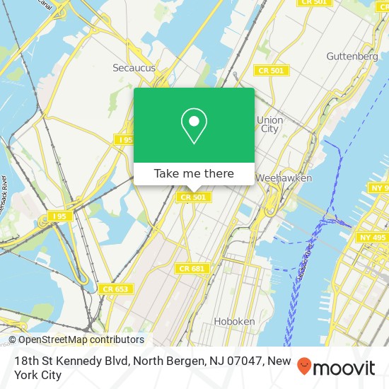 Mapa de 18th St Kennedy Blvd, North Bergen, NJ 07047