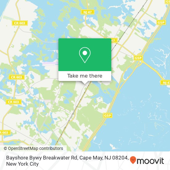 Mapa de Bayshore Bywy Breakwater Rd, Cape May, NJ 08204