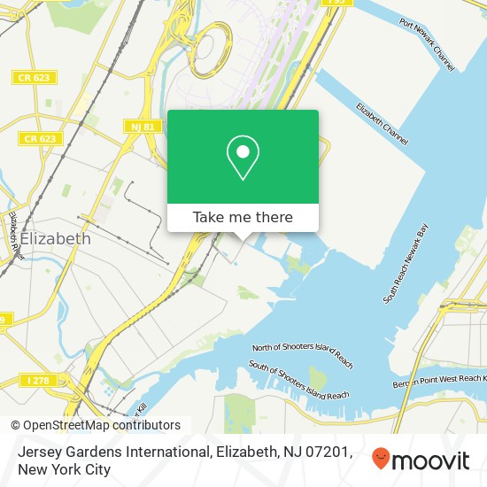 Mapa de Jersey Gardens International, Elizabeth, NJ 07201