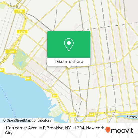 Mapa de 13th corner Avenue P, Brooklyn, NY 11204