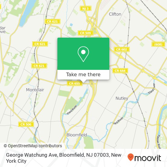 Mapa de George Watchung Ave, Bloomfield, NJ 07003