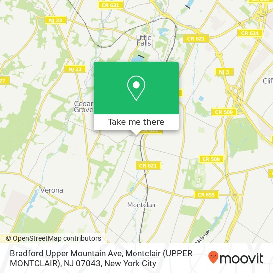 Bradford Upper Mountain Ave, Montclair (UPPER MONTCLAIR), NJ 07043 map