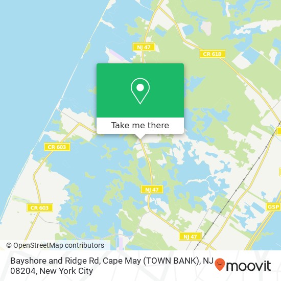 Bayshore and Ridge Rd, Cape May (TOWN BANK), NJ 08204 map