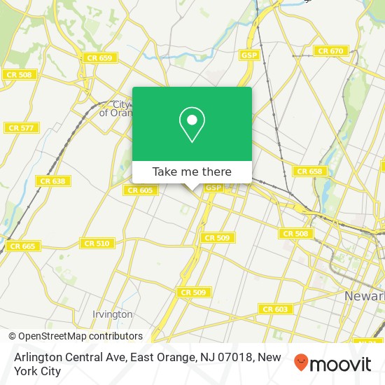 Arlington Central Ave, East Orange, NJ 07018 map