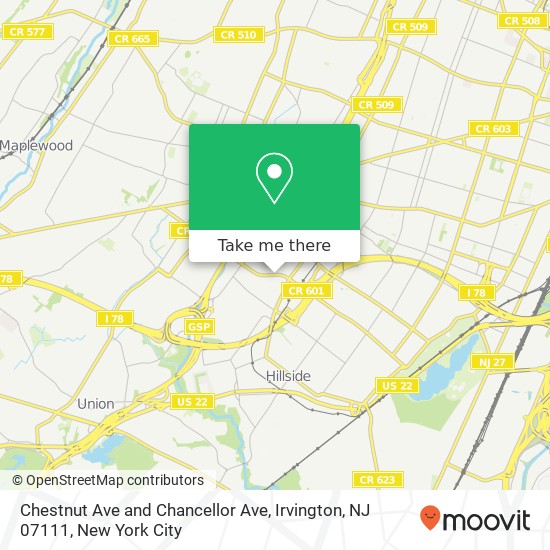 Mapa de Chestnut Ave and Chancellor Ave, Irvington, NJ 07111