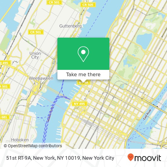 Mapa de 51st RT-9A, New York, NY 10019