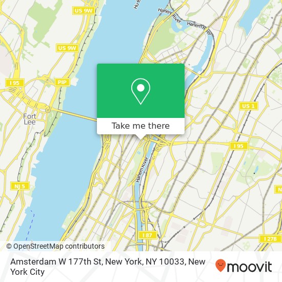 Amsterdam W 177th St, New York, NY 10033 map