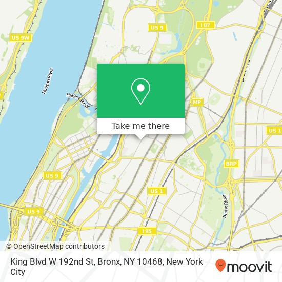 Mapa de King Blvd W 192nd St, Bronx, NY 10468