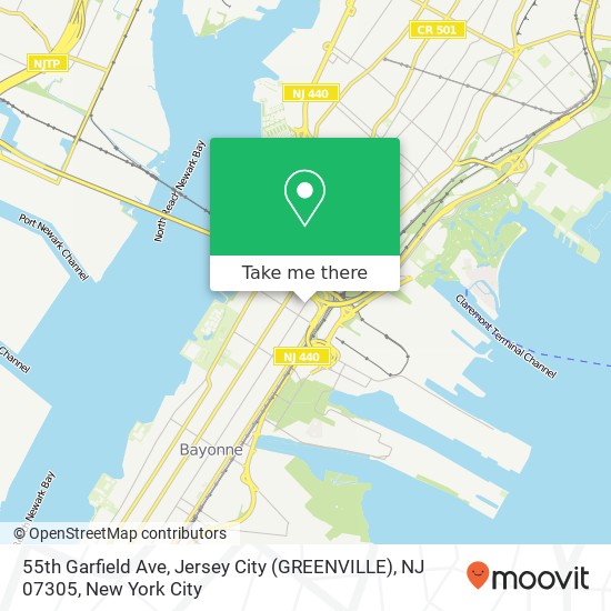 Mapa de 55th Garfield Ave, Jersey City (GREENVILLE), NJ 07305