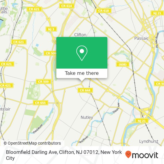 Mapa de Bloomfield Darling Ave, Clifton, NJ 07012