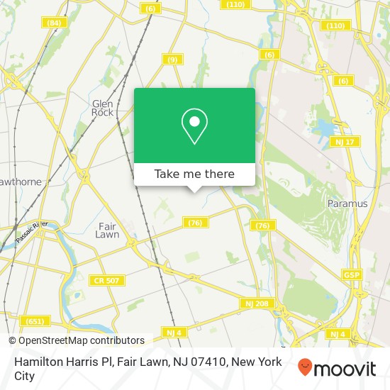 Mapa de Hamilton Harris Pl, Fair Lawn, NJ 07410