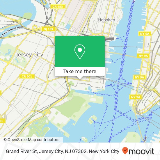 Mapa de Grand River St, Jersey City, NJ 07302