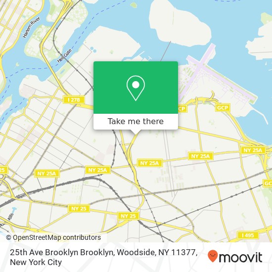 Mapa de 25th Ave Brooklyn Brooklyn, Woodside, NY 11377