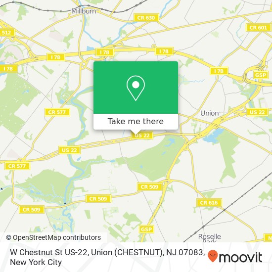 Mapa de W Chestnut St US-22, Union (CHESTNUT), NJ 07083